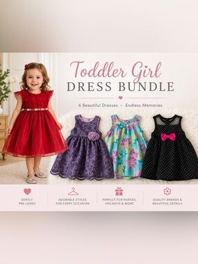 Toddler Girls Floral & Lace Dress Set - Purple, Turquoise, Red, Black